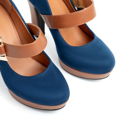 Women's Platform Mary Jane Heels Closed Round Toe Chunky High Heel Pumps Dress Shoes Buckle Strap Business Casual Heeled Pump for Wedding Work Party2