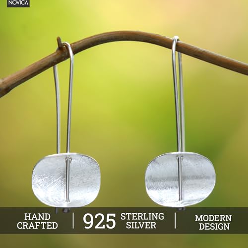 NOVICA Handmade Sterling Silver Drop Earrings | Modern Artisan Crafted Jewelry | Long French Hook Wire | Hypoallergenic Jewelry | Fair Trade Dangle | Indonesia 1.3"L x 0.8"W x 0.2"D3