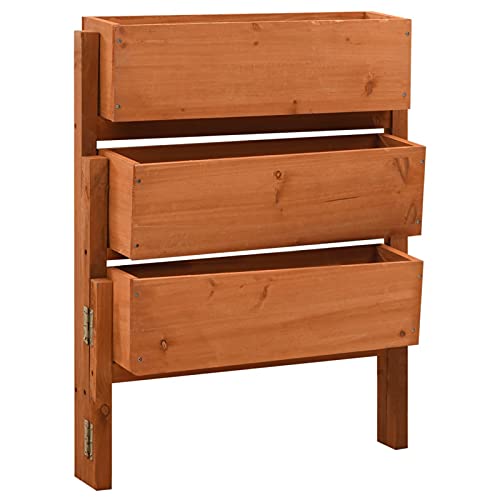 NITCA Jardinera con Enrejado Jardinera Macetero con Celosia Arriate con Enrejado Maceta para Exterior Terraza Balcón de Madera Abeto, Orange 60x14x75 cm