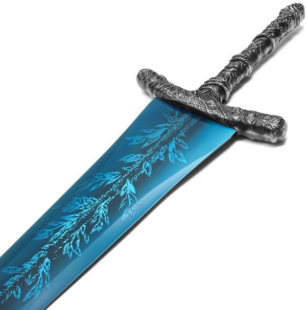 Miniatura 4 de Espada de luna oscura, espada de metal de espiga completa de 48 pulgadas, hoja grabada azul con placa de visualización, arma de cosplay de fantasía