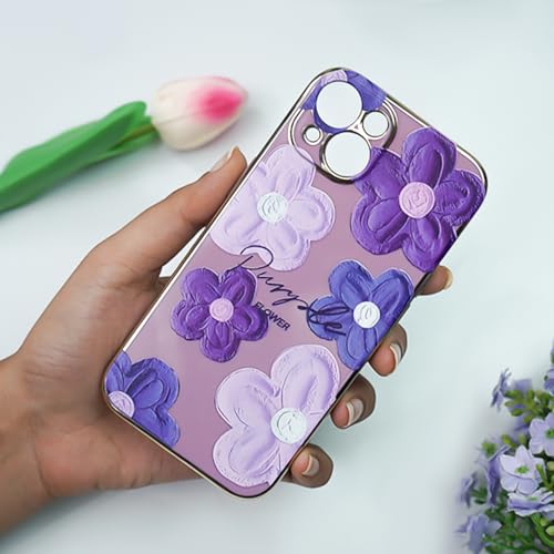 Image of Peeperly Back Cover Case for iPhone 14 Plus Soft TPU, Shockproof Protective Durable Botanical Painting Floral Petals Case for Girls & Women(Purple)