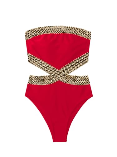 Image of Milumia Women's Stitch Detail Strapless One Piece Swimsuit Cut Out Bandeau Bathing Suit