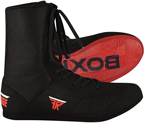 FISTRAGE Leather High Top Kick Boxing Shoes Fighting Sports Training Mesh Unisex Pro Men's and Youth Light Weight | Black Color Boxing Shoes for Adults (12.5 Women/11 Men, Black High-Top, EU 44) | Image 2