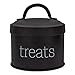 AuldHome Enamel Cat Treat Container (Black), Small Retro Modern Farmhouse Pet Treats Jar