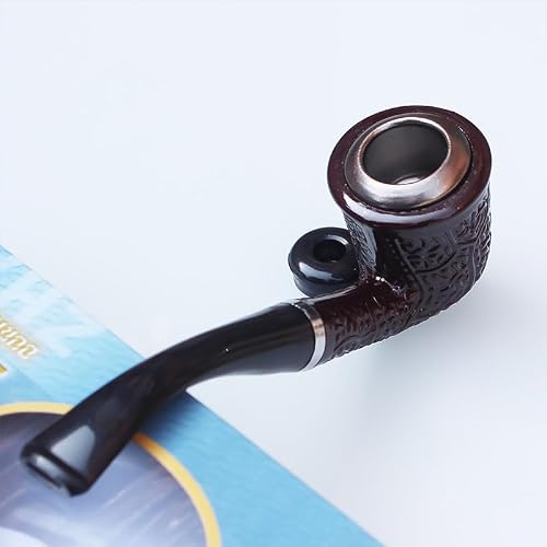 Tobacco Pipe for Cigarette & Loose Leaf – Retro Carved Resin Bowl with Stainless Liner | Detachable Mouthpiece | Durable Smoking Pipe for Men | Gift Box Ready (Dark Red)