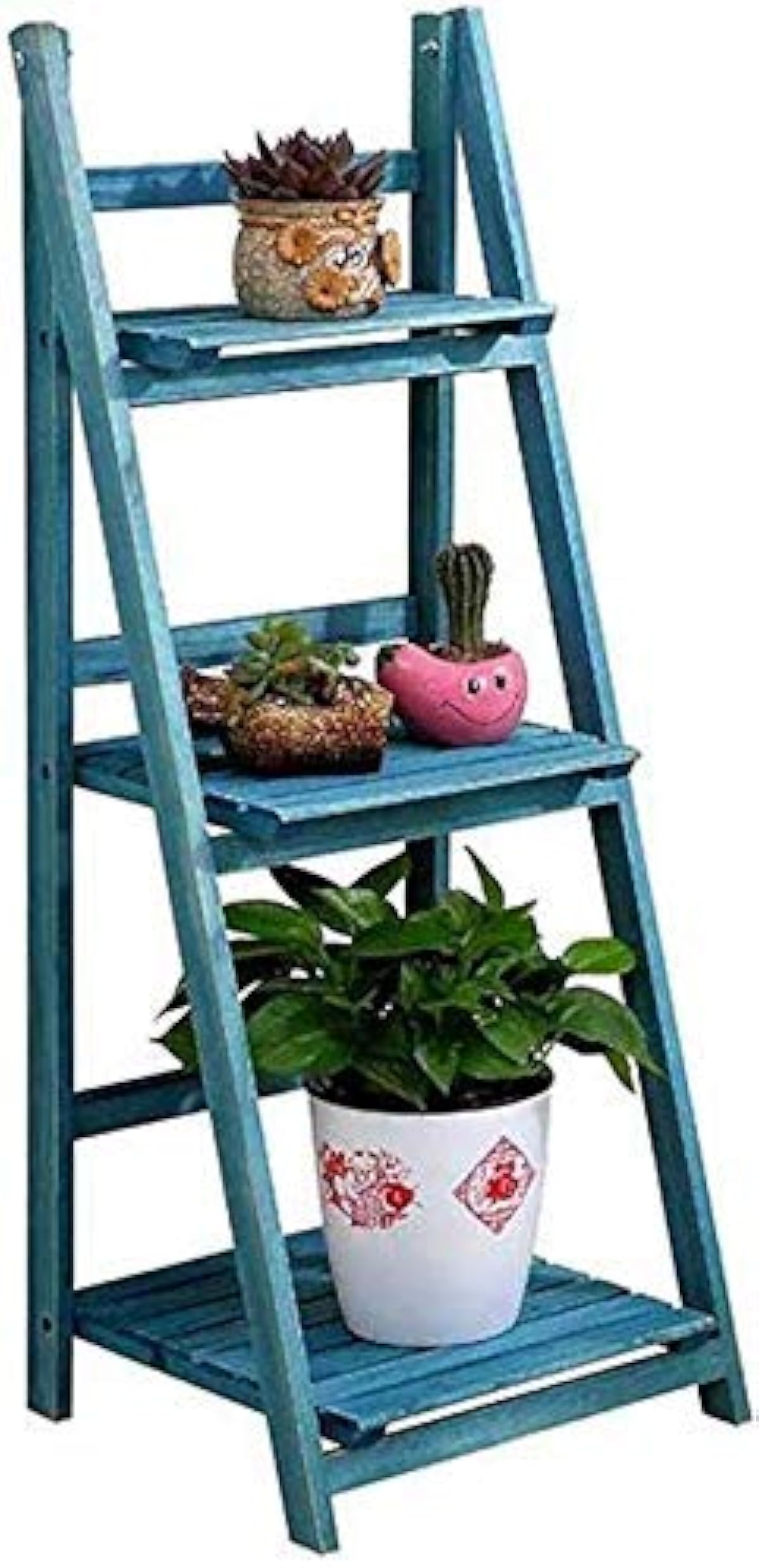 良品ケース販売 Tangist 花棚 植物棚 モダンな折りたたみ式中の木の植物スタンド3層のフロアスタンドバルコニーリビングルームの多肉植物 植木鉢鉢植えのラック植物の陳列台屋内屋外レトロブルー サイズ L41cm X W40cm X H106cm 頑丈 Diy 工具 ガーデン 買取 相場