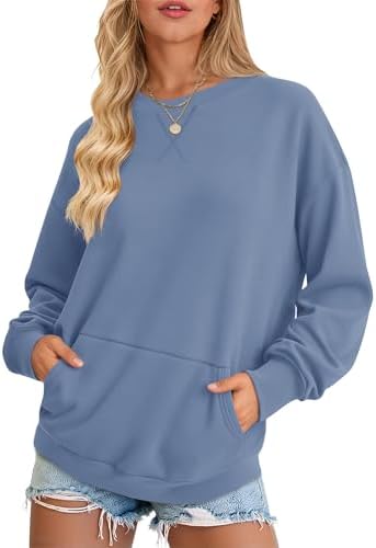 AUSELILY Damen Sweatshirt Rundhals Langarm Pullover mit Tasche