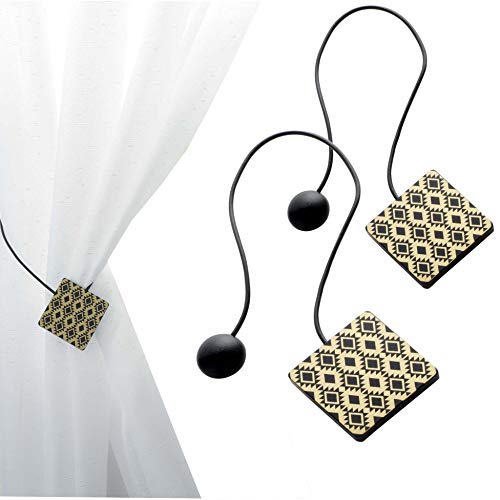 Lot de 2 embrasses magnétiques pour rideaux - Noir/doré - Décoration pour rideaux en bois