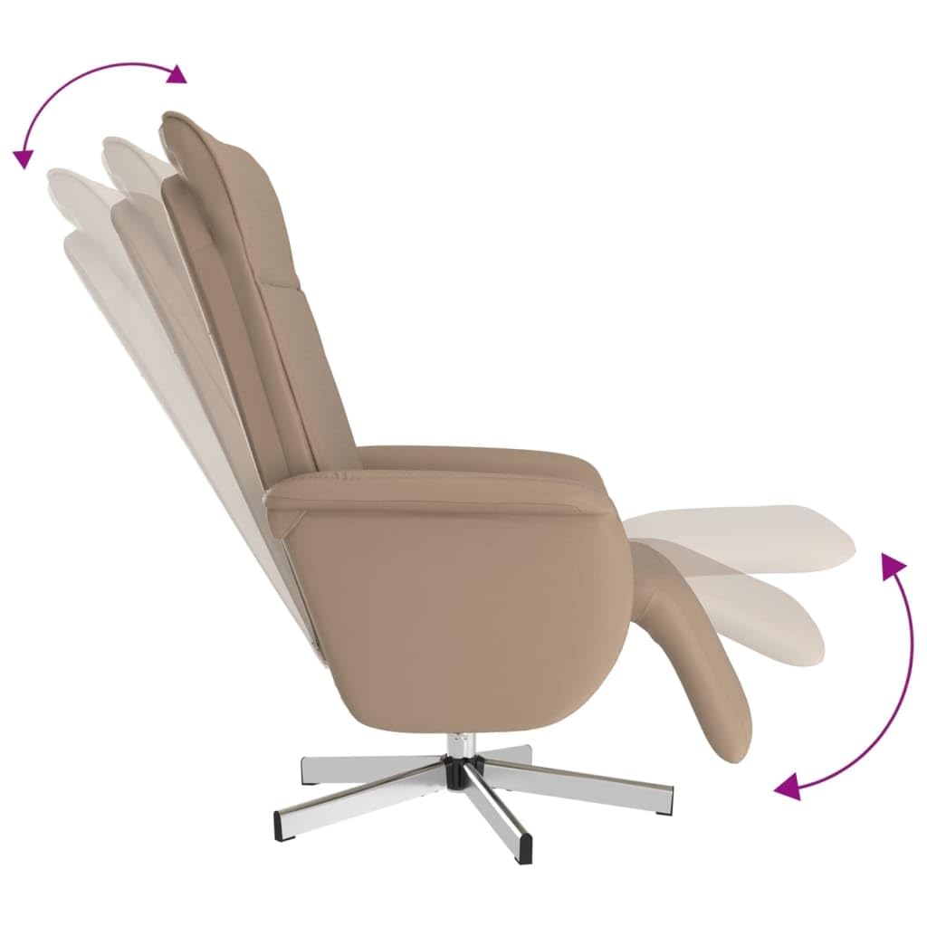 Fotel relaksacyjny z podnóżkiem, kolor brązowy cappuccino, ze sztucznej skóry, regulowany, obrotowy, z funkcją leżenia, ergonomiczny, wygodny, do salonu, biura, kącika do czytania, kominka
