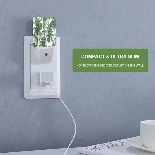Image of LED Night Light,Green Tropical Leaves Palm Trees LED Night Light Plug into Wall with Dusk to Dawn Light Sensor White Energy Efficient Nightlight for Bedroom Bathroom Hallway LivingRoom Kitchen