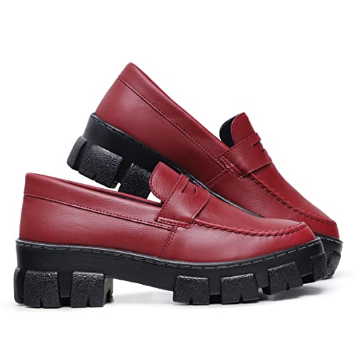 Sapato Mocassim Salto Tratorado Hype Feminino Bordô (37)