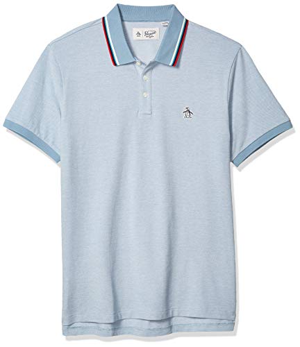 Original Penguin Men's Short Sleeve Tipped Polos, Faded Denim, Large