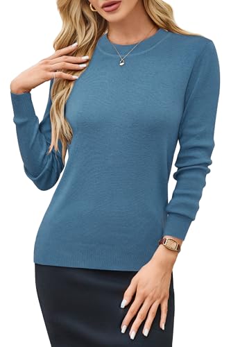 Arach&Cloz Women's Wool Blend Classic Crew Neck Casual Fall Sweaters2