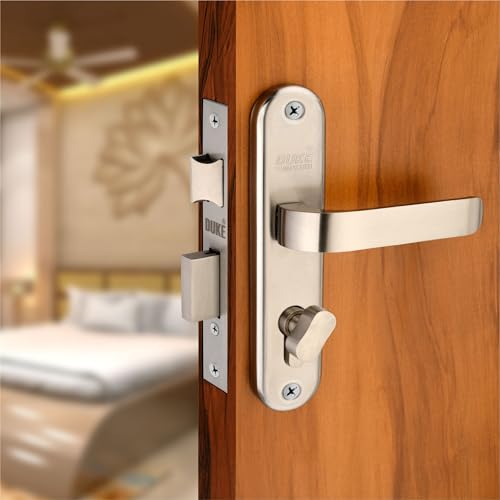 Image of Duke Lock Stainless Steel Mortice Door Set 1008 SS CY for Main Door, Kitchen, Bedroom, Office, Hotel Brass Lock Body with Brass Cylinder and 3 Brass Keys Brass Antique Color 190 MM (8 INCH)