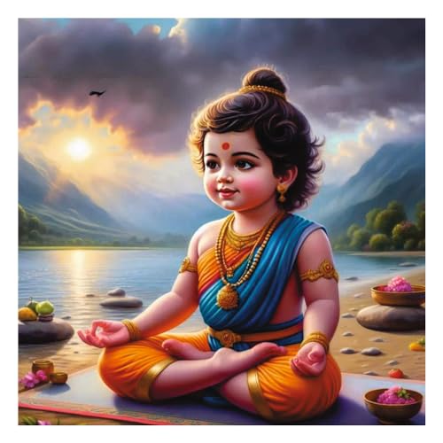Image of Baby Krishna Exercise Wall Poster for Pooja Room, Office, Kids Room (Size- 46CM X 46CM)