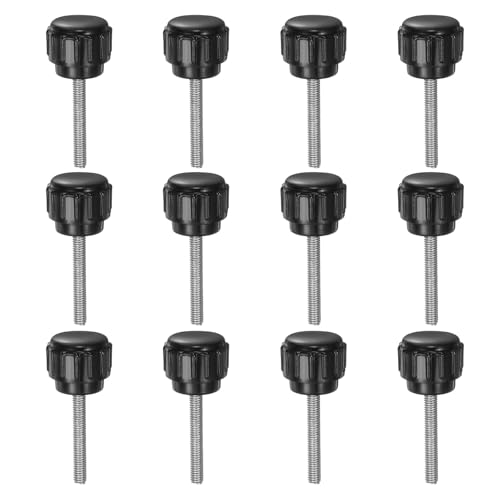 sourcing map 12pcs Knurled Clamping Knobs M3 x 20mm Metric Zinc Plated Carbon Steel Male Thread Thumb Screw on Type 14mm Plastic Round Head Threaded Hand Bolt Stud Knobs Black