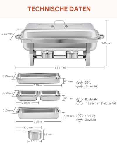 Wilprep Chafing Dish Edelstahl Buffet-Set Warmhaltebehälter Speisenwärmer Wärmebehälter Rechaud für Catering, Buffet und Party (4 Set 4x1+8x1/2 GN-Behälter)