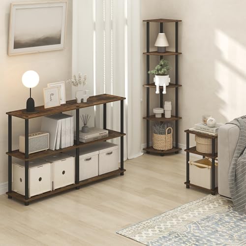 Image of Furinno Turn-N-Tube Side Table, 3-Tier End Table with Open Shelf, Toolless Assembly Night Stand, Bedside Table, for Living Room, Bedroom, Amber Oak