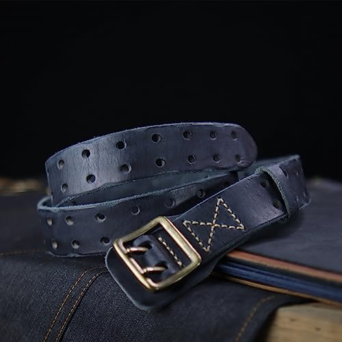 Men's Double Prong Work Belt Full Grain Leather Vintage Distressed | 50mm Wide | Heavy Duty | 2 Holes Jeans Waist Belt2