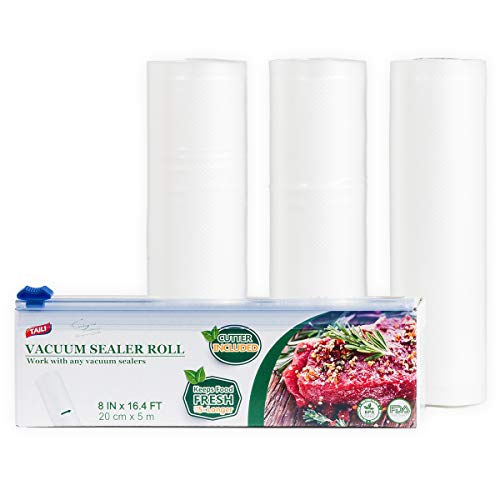 TAILI Vacuum Sealer Rolls with Cutter Box Pack of 3 20 x 500cm Vacuum Sealer Bags Multilayer BPA Free FDA Approved Fit for All Vacuum Sealer Machine Ideal for Sous Vide Cooking Freezer