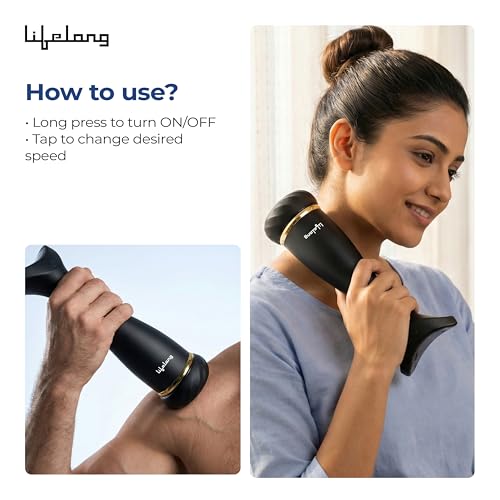 Image of Lifelong Flathead Massager | Body Massager for Pain Relief | 4 Specialized Heads for Targeted Therapy | 4 Speed Levels | Heat Therapy | Full Body Electric Percussion Massager for Adults | Black