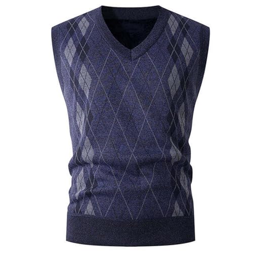 Mens Thick Argyle Sweater Vest Classic Slim Fit V-Neck Knitwear Sleeveless Pullover Autumn Winter Warm Tank Tops 20252