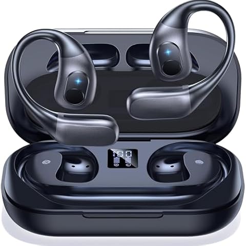 Open Ear Headphone Bluetooth 5.4 True Wireless Earbud with Earhook 5H Playtime Sports Ear Bud with Mic IPX6 Sweatproof Over Ear Earphone 500mAh Powerful Digital Display Charging Case for Running Work Cover