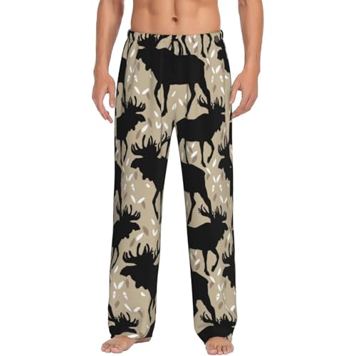 Novastar Mens Pajama Pants Bottoms with Pockets- Moose antlers elk vintage Soft Men Pj Pants, Comfy Men Lounge Pants4