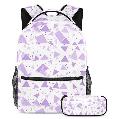 Sac à dos et trousse à crayons pour garçons filles triangles violets