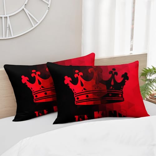 Image of AILONEN Red and Black Comforter Set Queen Size,Crown King Printed Couple Bedding Set for Men Women Adults,3-Piece Mr Mrs Themed King and Queen Quilt with 2 Pillowcases