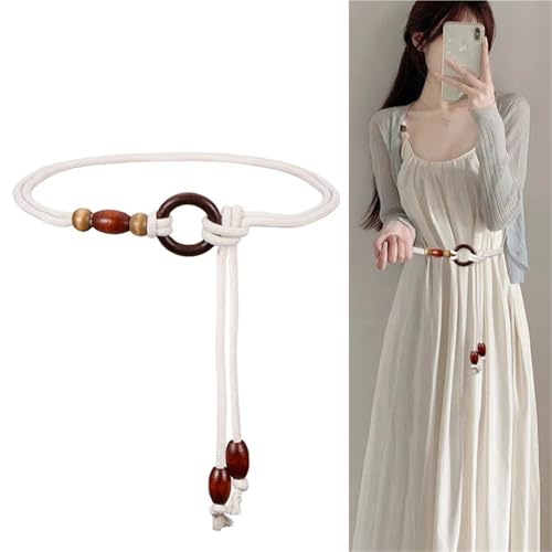 Braided Knotted Waist Belt 5Pcs Women's White Shell Thin Waist Belt - Bohemian Woven Ropes For clothes2