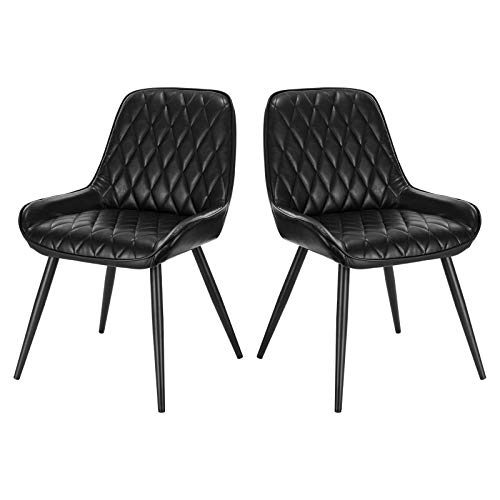 ELIGHTRY Lot de 2 Chaises de Salle à Manger Rétro Chaise de Cuisine avec Dossier Chaise de Salon Assise en Similicuir et Pieds en Métal,Noir
