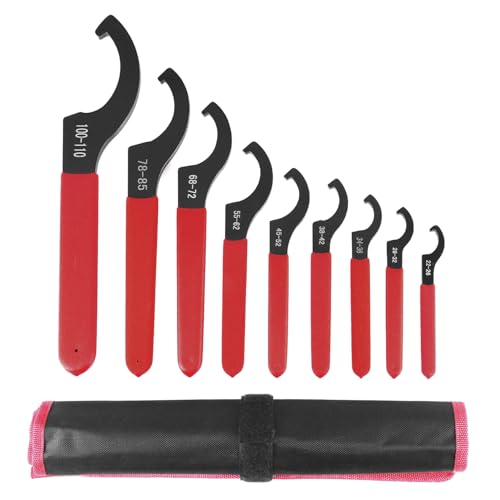 QWORK Universal Spanner Wrench, 9 Pcs 22-110mm Coilover Spanner Wrench Set Motorcycle Shock Wrench with Roll-Up Pouch