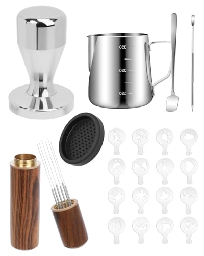 ZaKaBox 51mm Coffee Tamper Set – Coffee Machine Accessories Kit with 350ml Milk Pitcher, WDT Tool, Latte Art Tools, 51mm Tamper, Silicone Mat & Puck Screen Option