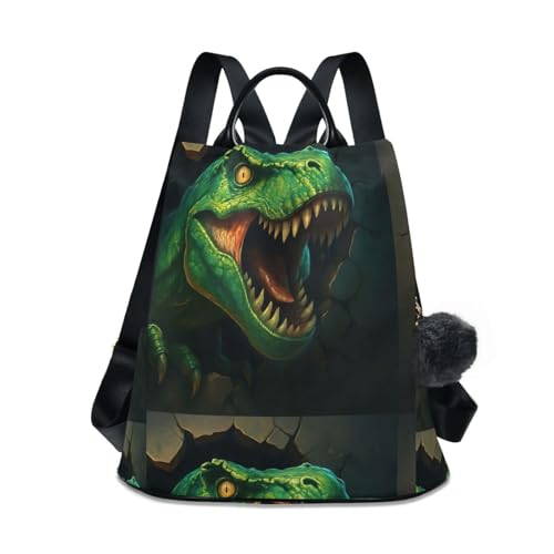 Sac à dos dinosaure vert féroce antivol avec finitions poignée cuir