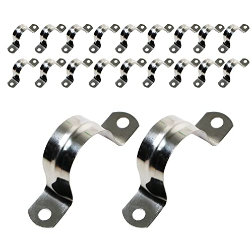 Ohamtes 20PCS 32mm(1-1/4") Pipe Band Clamps, 201 Stainless Steel Pipe Clamps, Two Hole Pipe Band Tension Clamps