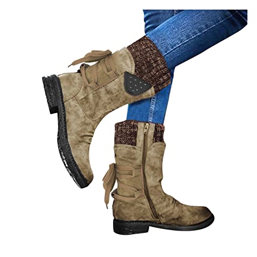 Botas a Media Retro Vintage Informales a la para Mujer, Zapatos Tacones Gruesos con Cordones Botines Plantillas Mujer
