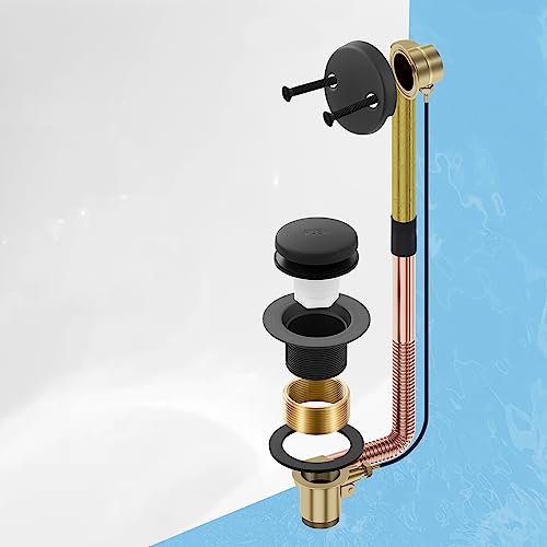 image for TLOZX Matte Black Bathtub Drain Tip-Toe Tub Trim Set with Two-Hole Ove