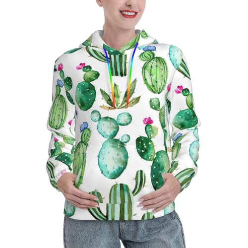Sweat à capuche avec imprimé cactus graphique tendance et poche kangourou