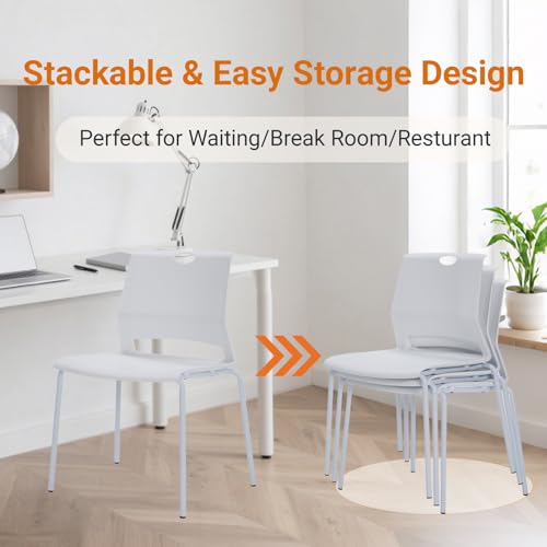 Image of Sidanli Stackable Chairs Set of 4, Waiting Area & Breakroom Chairs in White with Back