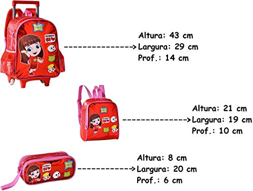 Kit Conjunto Mochila Escolar Infantil Gi Luccas Neto Menina Rodinha Carrinho Alças Costas Impermeáve