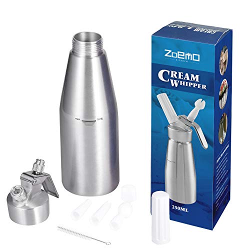 Zoemo Professional Whipped Cream Dispenser 250Ml (N2O Cartriges Not Included) - Cream Whipper With Sturdy Aluminum Body And Head - Half Pint Whipper Creates 2-3 Pints Of Fresh Whip Cream #TOP6