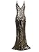 Vijiv Elegant 1920s Slip Long Formal Evening Gown Deep V Neck Mermaid Wedding Party Dress Gold XXL