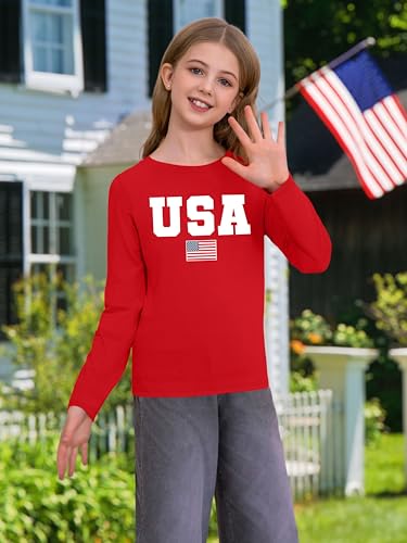 Image of Ithalt 4th of July Outfit Kids Girls American T Shirt USA T-Shirt Fourth of July Tops Patriotic Long Sleeve Tops