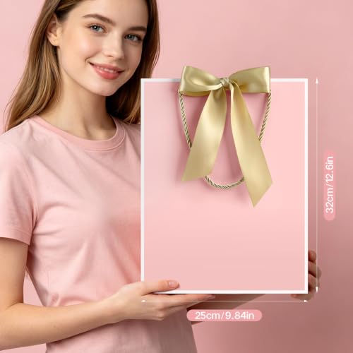 Image of JMANNI Gift Bag, 1PCS Gift Bags Large with Ribbon and 1 Greeting Cards 2 Tissue Paper, Portable Paper Gift Bag with Handles, Birthday Gift Bags,Present Bags for Wedding Party Mothers Day(Pink-White)