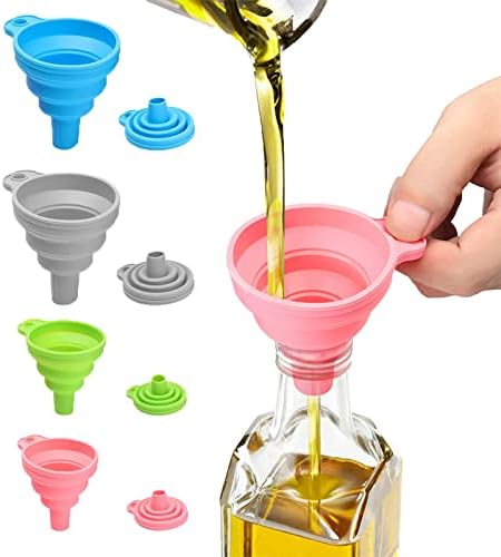 Collapsible Silicone Funnel Set, 4PCS Filling Small Bottles Foldable Upgraded Funnels for Filling Bottles Containers, Convenient Storage Ideal for Kitchen, Garage & Labs, Food Grade Silicone Material