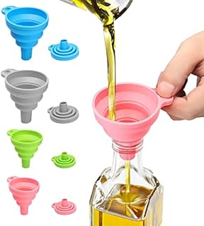Collapsible Silicone Funnel Set, 4PCS Filling Small Bottles Foldable Upgraded Funnels for Filling Bottles Containers, Convenient Storage Ideal for Kitchen, Garage & Labs, Food Grade Silicone Material