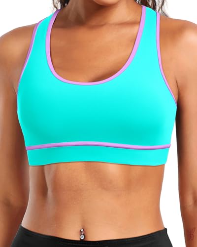 Image of Holipick Women's Sports Bra Bikini Tops Racerback Swim Top Scoop Neck Bathing Suits Top Modest Padded Crop Tops Swimsuit Only