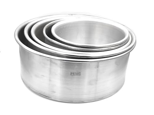 Image of Prime Bakers and Moulders Round Aluminium Cake Baking Mould for Oven 3 Inch Depth (Silver) (4,5,6,7,8 Inch)