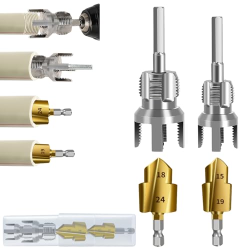 New PPR Pipe Threading and Reaming Tool Kit - Professional Threader for Plumbing, Electric Drill Style Threading Tool for 1/2“(DN15) 3/4“(DN20) PVC Pipe with Reaming Bit Set Great DIY Gift for Men